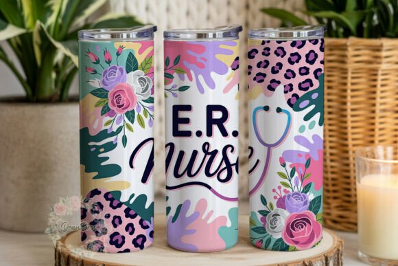 Abstract Floral Leopard Nurse Tumbler Graphics & Wraps