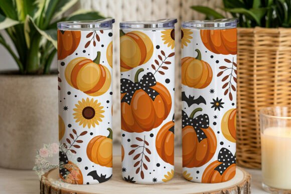 Autumn Pumpkin Polka Dot Bow Tumbler Graphics
