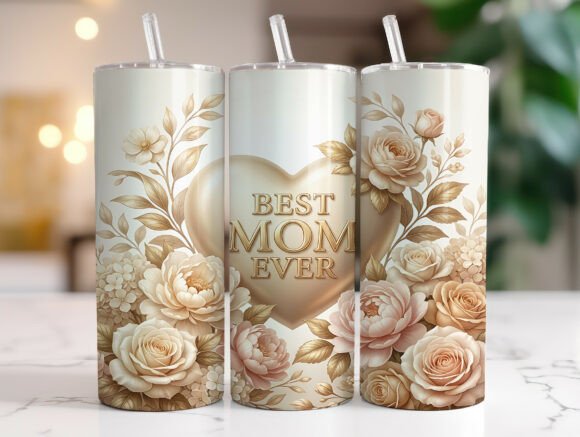 Best Mom Ever Gold Floral Tumbler Wrap