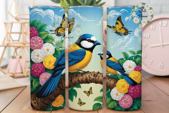 Birds and Butterflies Floral Tumbler Graphics