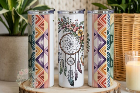 Boho Floral Dreamcatcher Tumbler Wrap