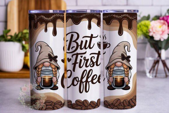 But First Coffee Gnome 20oz Tumbler Wrap Graphics