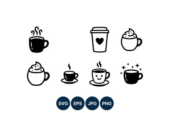 Coffee Cup Icons: Black & White Graphics & Illustrations