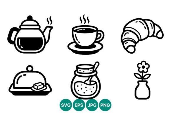 Coffee Pot Tea Cup Honey Jar Vector Graphics