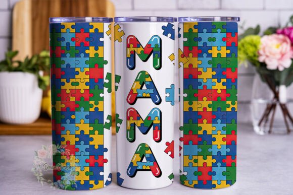 Colorful Puzzle Pieces MAMA 20oz Tumbler Graphics