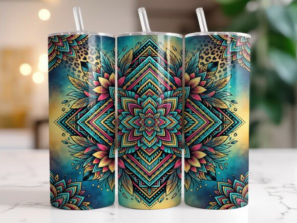 Colorful Tribal Mandala Leopard Tumbler Graphics
