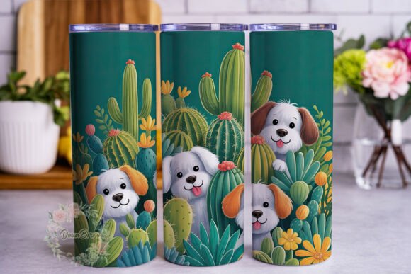 Cute Dog Cactus 20oz Tumbler Wrap Graphics