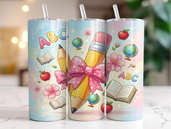 Cute Teacher Pencil Bow Tumbler Wrap: Graphics & Tumbler Wraps