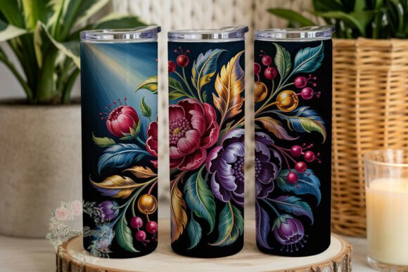 Dark Bloom Floral 20oz Tumbler Wrap Graphics