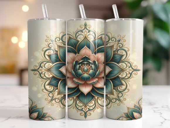 Elegant Lotus Mandala Tumbler PNG Graphics