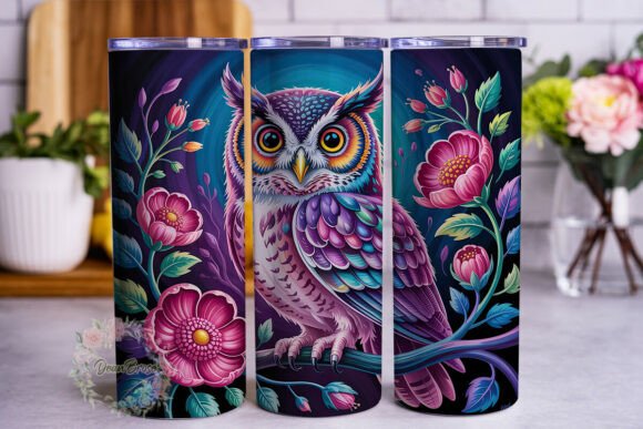 Enchanted Owl Floral 20oz Tumbler Wrap Graphics
