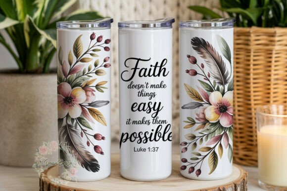 Faith Flowers Floral Tumbler Wrap Graphics