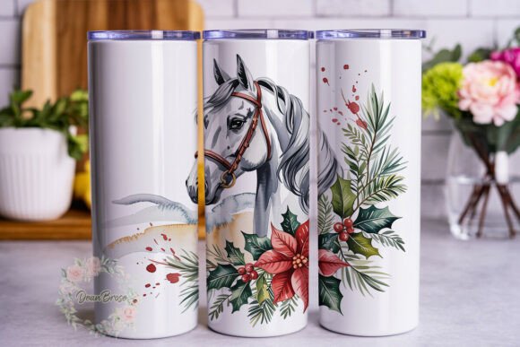 Festive Horse Poinsettia Tumbler Wrap PN