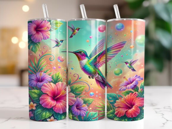 Floral Hummingbird Teal Glitter Tumbler: Graphics for Tumbler Wraps