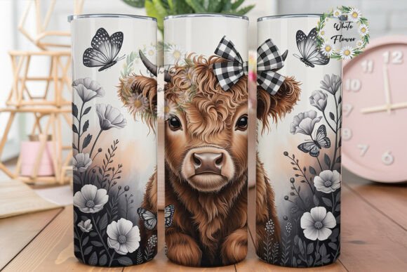 Fluffy Highland Cow Floral 20oz Tumbler Graphics