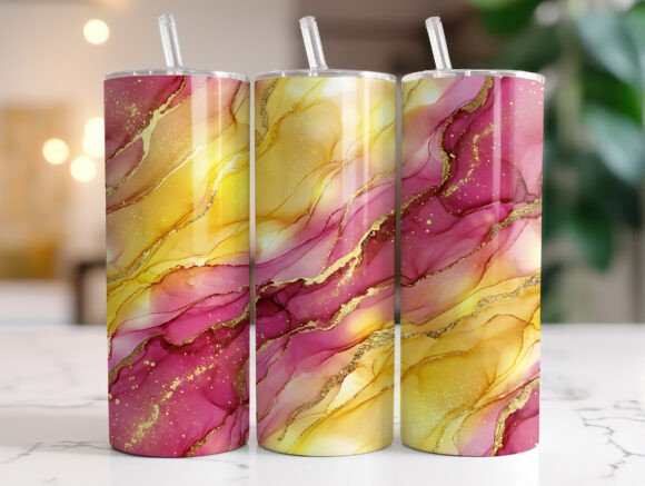 Gold Vein Pink Yellow Marble Tumbler PNG Graphics