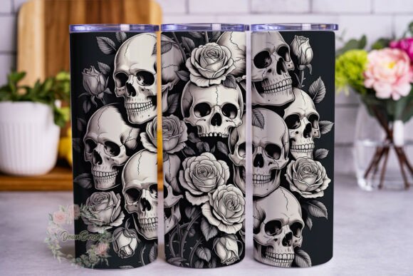 Gothic Skulls Roses 20oz Tumbler Wrap Graphics
