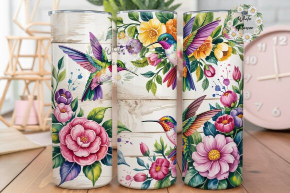 Hummingbird Floral Wood 20oz Tumbler Graphics
