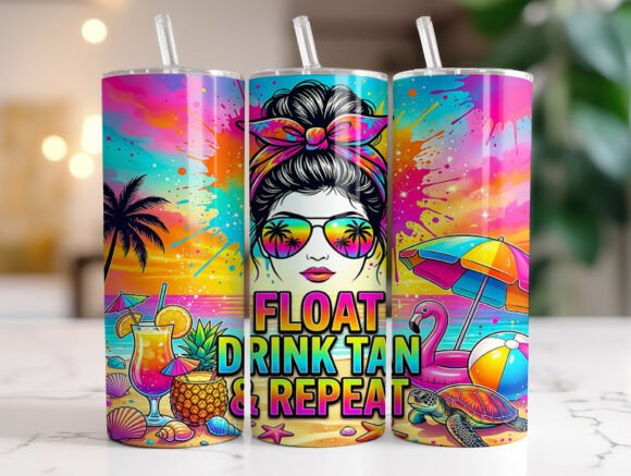 Messy Bun Summer Beach Tumbler Wraps & Graphics