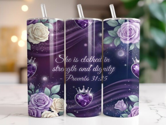 Purple Christian Bible Verse Tumbler PNG