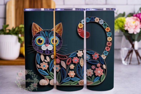 Quilled Floral Cat 20oz Tumbler Wrap