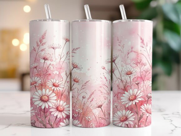 Soft Pink Wildflower Daisy Tumbler Wrap