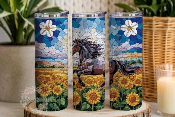 Stained Glass Horse Sunflower Tumbler Graphics for Tumbler Wraps