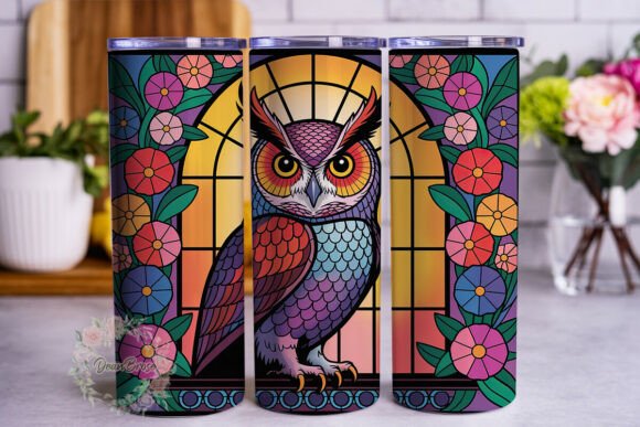 Stained Glass Owl Floral 20oz Tumbler