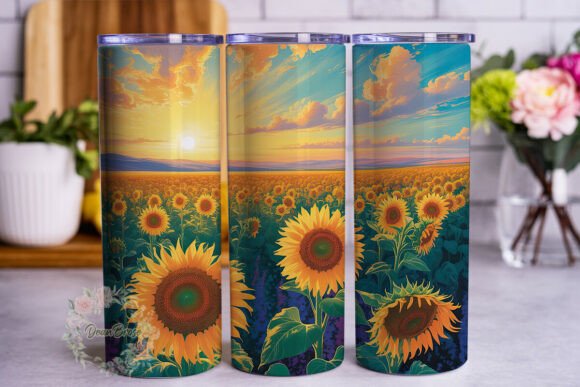 Sunflower Sunset Field 20oz Tumbler Wrap Graphics