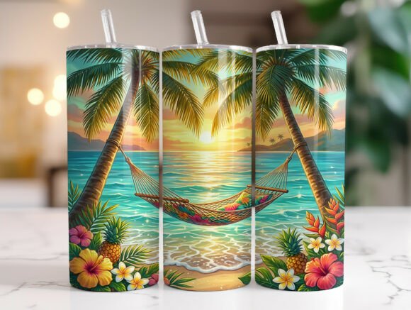 Tropical Beach Hammock: Tumbler Wraps & Graphics