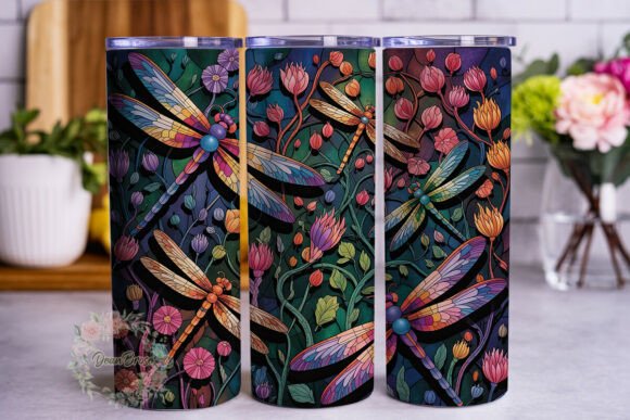 Vibrant Dragonfly Stained Glass Tumbler