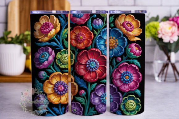 Vibrant Layered Flowers 20oz Tumbler Wra Graphics