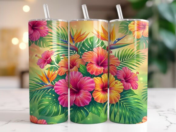 Vibrant Tropical Hibiscus Tumbler Wraps Graphics