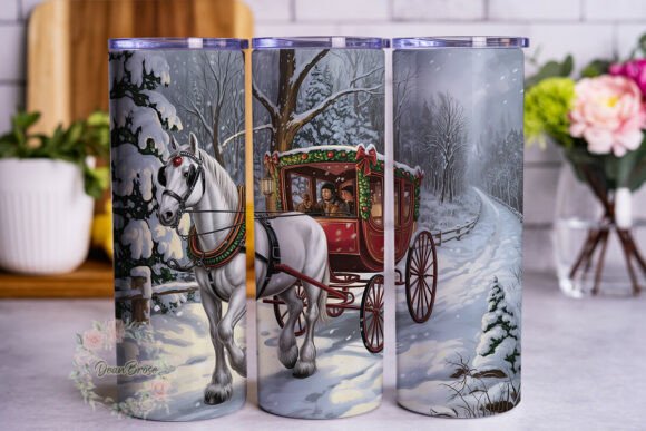 Winter Horse Carriage 20oz Tumbler Wrap Graphics