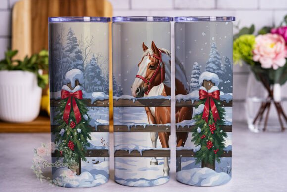 Winter Horse Christmas 20oz Tumbler Wrap Graphics